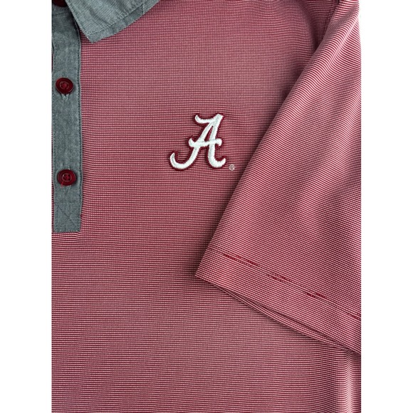 Nike Alabama Crimson Tide Mens L Dri-FIT Micro Stripe Polo Shirt Crimson Grey - Picture 2 of 8